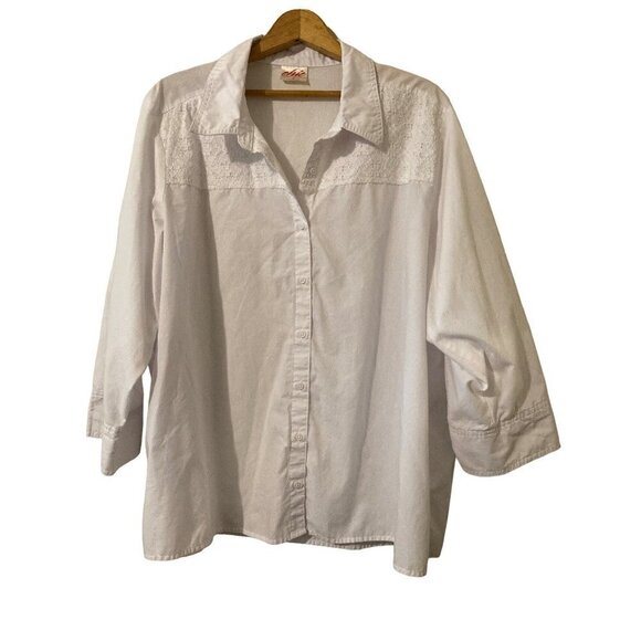 Chic Comfort Collection Womens White Cotton Blend Button Down Eyelet Shirt 2X - Picture 1 of 10